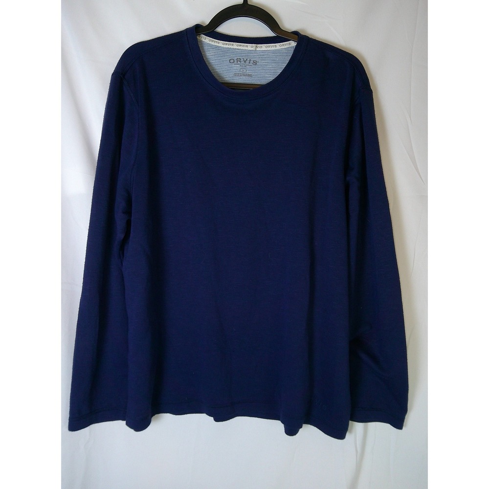 Orvis Mens Navy Blue Long Sleeve Crew Neck Performance Shirt Size L